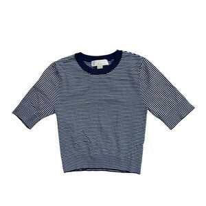 MICHAEL KORS Striped Cropped Tee in Blue and White color size XXS